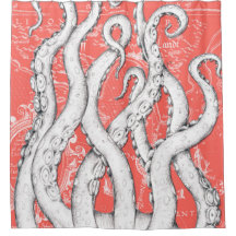 White Tentacles Octopus Vintage Map Coral Nautical