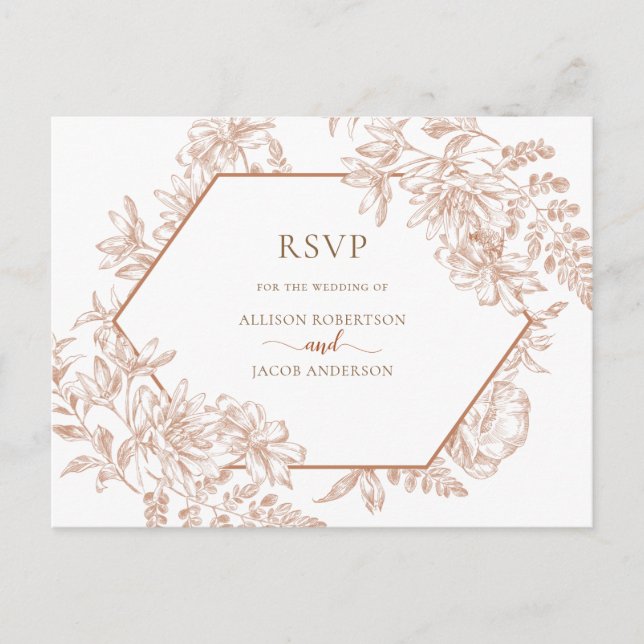 White Terra Cotta Geometric Floral Wedding RSVP Invitation Postcard (Front)