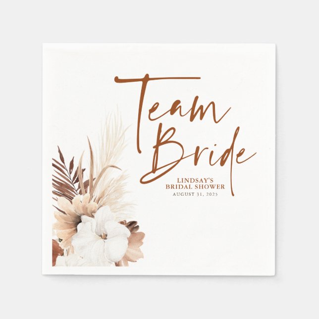 White Terracotta Flowers Bridal Shower Team Bride Napkins (Front)