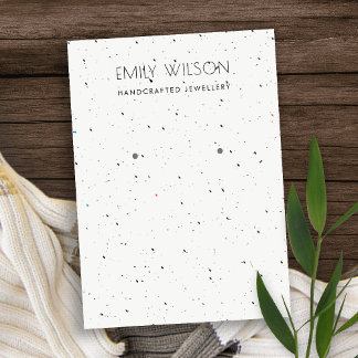WHITE TERRAZZO TEXTURE KRAFT EARRING DISPLAY LOGO BUSINESS CARD