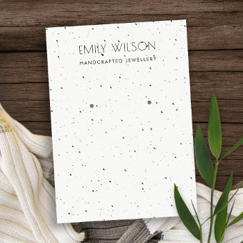 White Terrazzo Texture Kraft Earring Display Logo Business Card by YellowFebPaperie at Zazzle