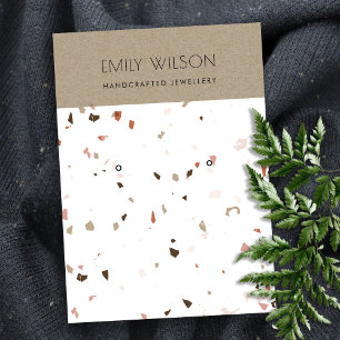 WHITE TERRAZZO TEXTURE KRAFT EARRING DISPLAY LOGO BUSINESS CARD