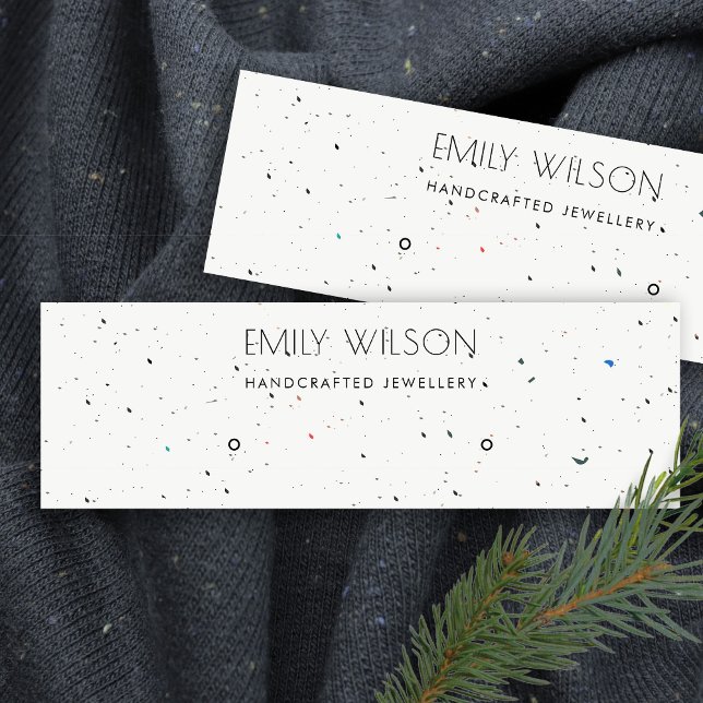 WHITE TERRAZZO TEXTURE STUD EARRING DISPLAY LOGO MINI BUSINESS CARD (Creator Uploaded)