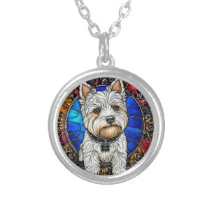 White Terrier Dog Portrait Silver Plated Necklace