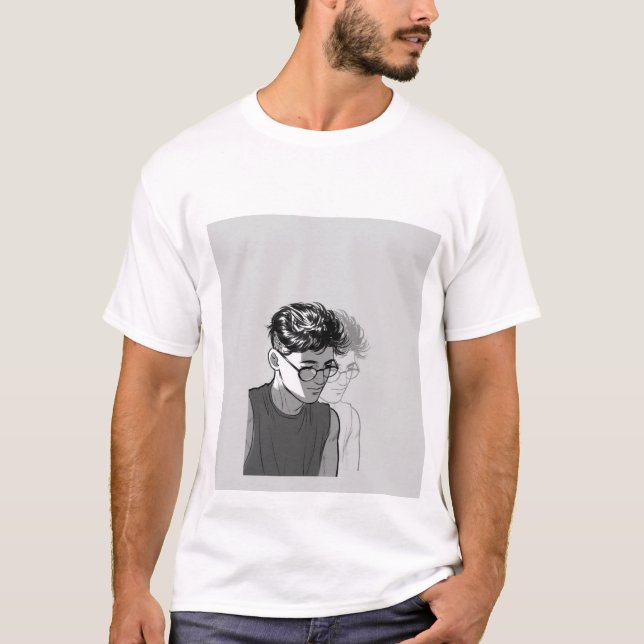 white teshirt half sleeve man face design T-Shirt (Front)