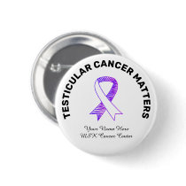 White Testicular Cancer Purple Ribbon Drawing Button