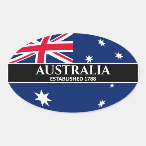 White Text Australia Established 1788 Flag Oval Sticker