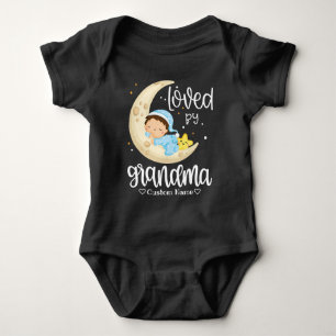 White Text Baby Boy on Moon - Loved by Grandma Baby Bodysuit