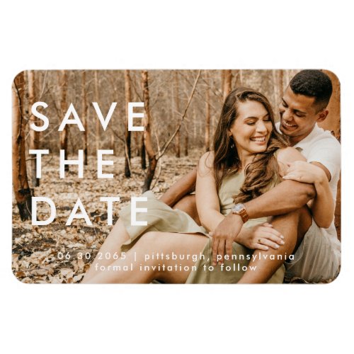 White Text Casual Photo Wedding Save the Date Magnet