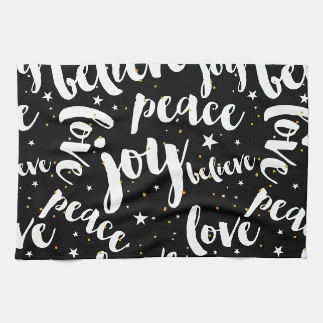 White Text Design On Black Background Towel (Horizontal)