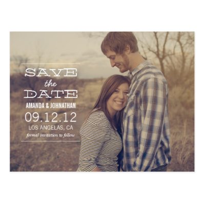 White Text Design Photo Save The Date Post Cards