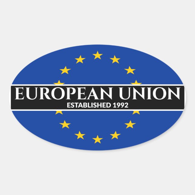 White Text European Union Established 1992 Flag Oval Sticker (Front)