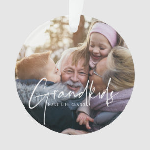 White Text   Grandkids Make Life Grand Photo Ornament