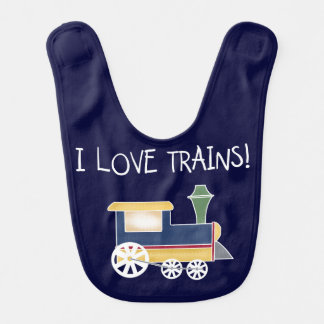 White Text I Love Trains Bib