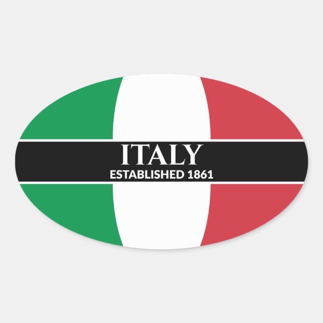 White Text Italy Established 1861 Flag Oval Sticker (Front)