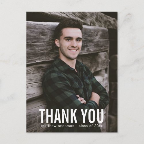 White Text Male Thank You Graduation Postcard