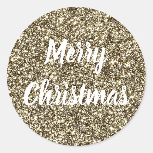 White Text on Gold Glitter Look Elegant Christmas Classic Round Sticker