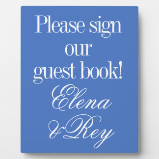 White Text on Light Blue Wedding Guest Book Plaque
