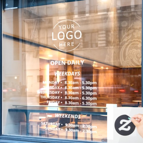White Text Open Daily Store Hours Your Logo Window Cling