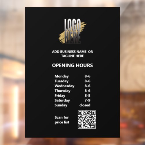  White Text Opening Hours with QR Code and Logo  Window Cling