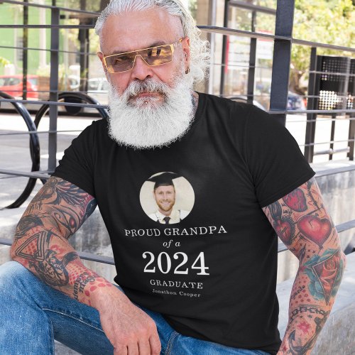 White Text Photo Proud Grandpa of 2024 Graduate T_Shirt