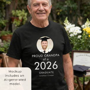 White Text Photo Proud Grandpa of 2026 Graduate T-Shirt