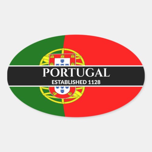 White Text Portugal Established 1128 Flag Oval Sticker