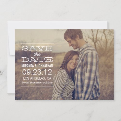 White Text Save the date Photo Announcements