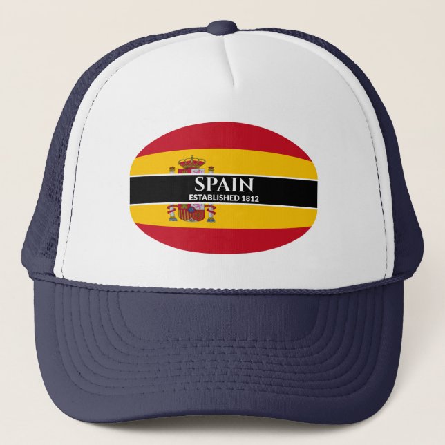 White Text Spain Established 1812 Flag Trucker Hat (Front)