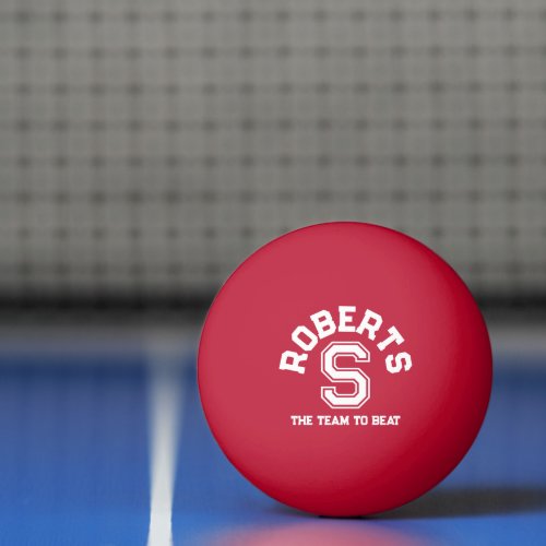 White text sports custom monogram name and team  ping pong ball