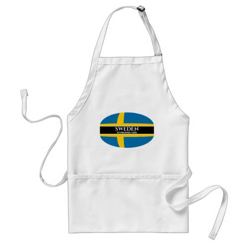 White Text Sweden Established 1100s Flag Adult Apron