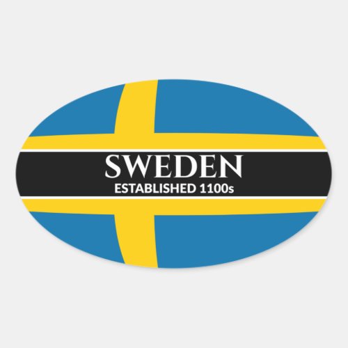 White Text Sweden Established 1100s Flag Oval Sticker
