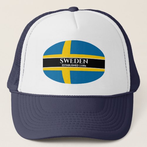 White Text Sweden Established 1100s Flag Trucker Hat