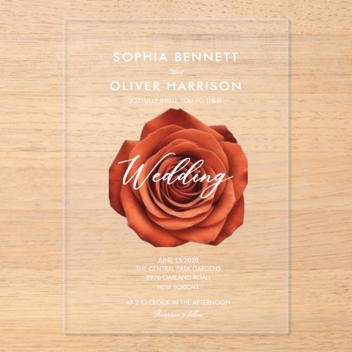WHITE TEXT TERRACOTTA FLORAL WEDDING INVITE ACRYLIC INVITATIONS