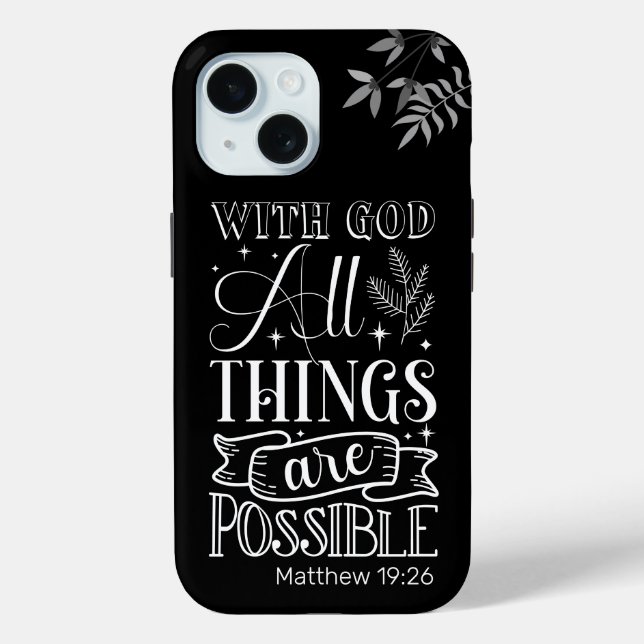 White Text Typography, Matthew 19:26 Scripture Case-Mate iPhone Case (Back)