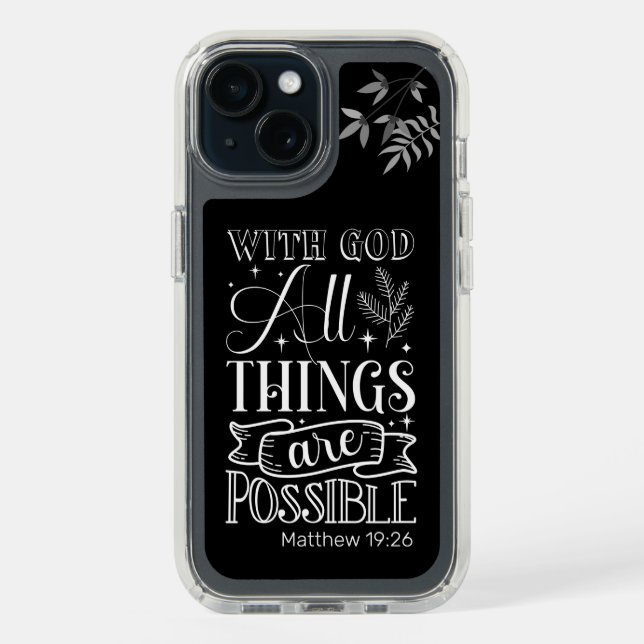 White Text Typography, Matthew 19:26 Scripture Speck iPhone Case (Front (Black))