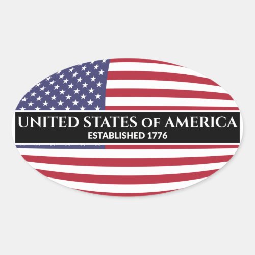 White Text United States of America Est 1776 Flag Oval Sticker