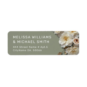 White Textured Roses Wedding Label