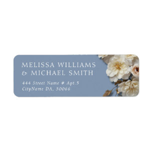 White Textured Roses Wedding Label