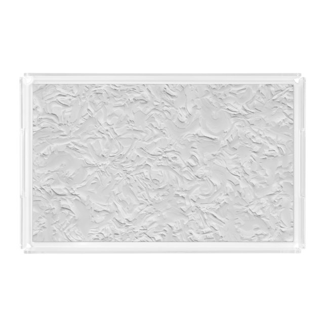 White Textured Stone, Monochrome Abstract Art Acrylic Tray (Front)