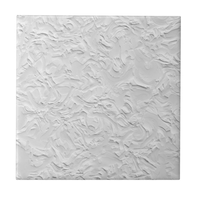 White Textured Stone, Monochrome Abstract Art Ceramic Tile (Front)