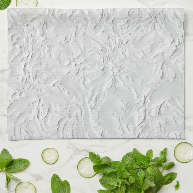White Textured Stone, Monochrome Abstract Art Kitchen Towel (Folded)