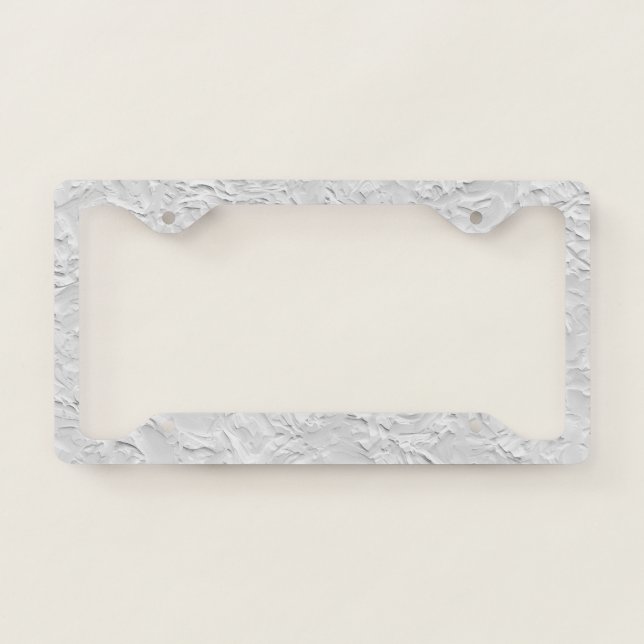 White Textured Stone, Monochrome Abstract Art License Plate Frame (Front)