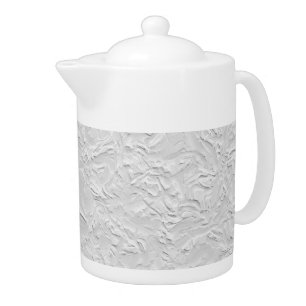 White Textured Stone, Monochrome Abstract Art Teapot