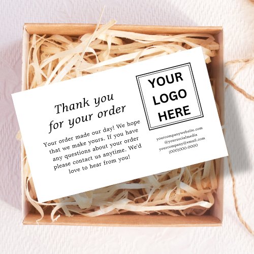 White Thank You For Your Order  Logo Cards