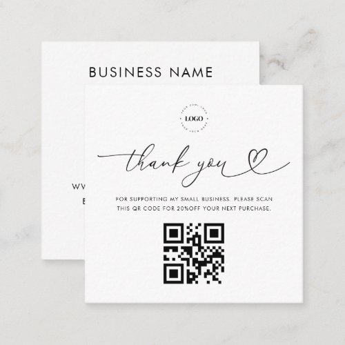 White Thank You Logo QR Code Custom Small Business Discount Card