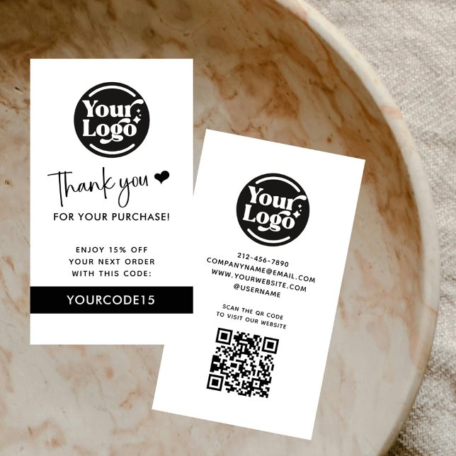 White Thank You Order Business Logo QR Code Retail Discount Card (Creator Uploaded)