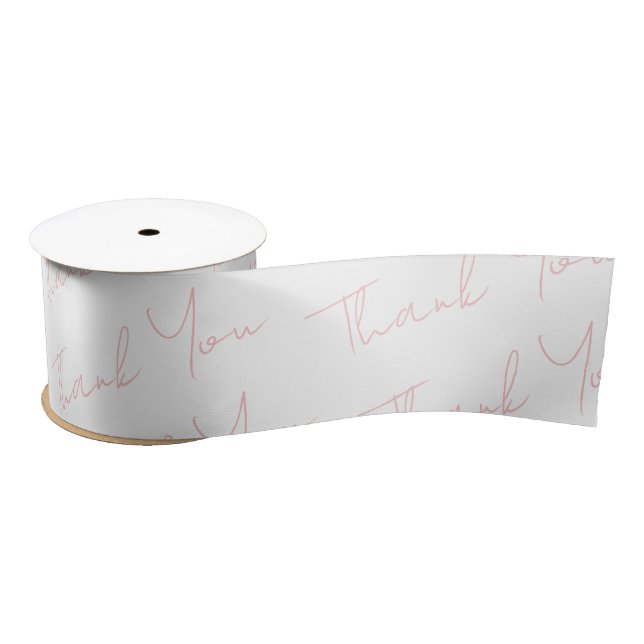 White Thank You Ribbon with Pink Calligraphy (Spool)