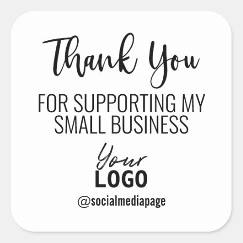White Thank You Supporting Small Business Logo Square Sticker