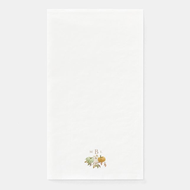 White Thanksgiving Pumpkin Monogram Paper Guest Towels (Front)